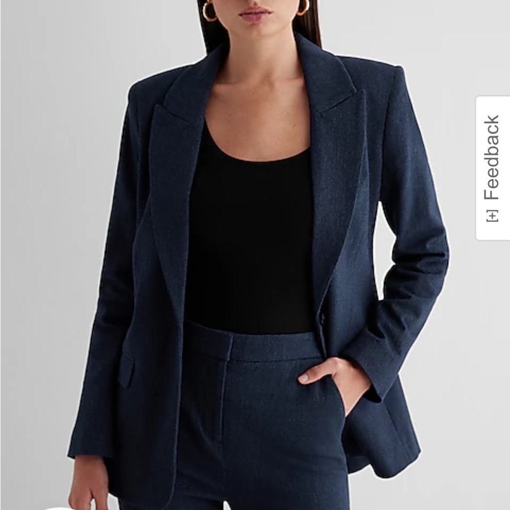 Express Editor Twill One Button Blazer size 8 Heather Blue